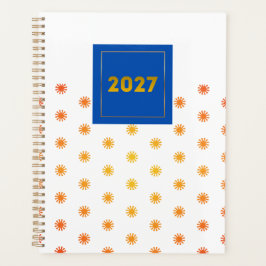 Planejador Orange Sunburst Dot 2027 Etiqueta Azul-
