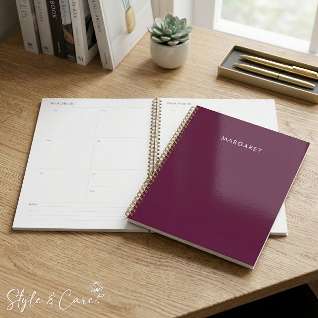 Planejador Personalizado Burgundy com Nome Customi (Personalized Burgundy Custom Name Planner)