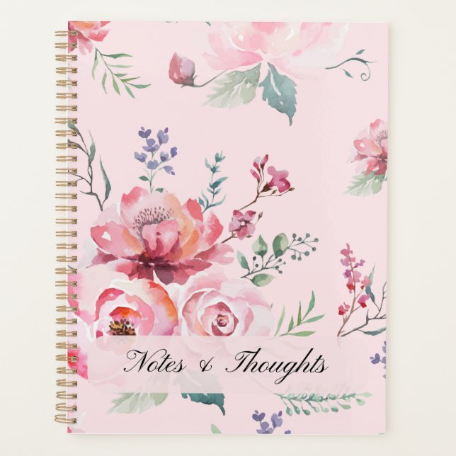 Planejador Personalizado com Nome e Rosas Rosa em  (Frente)