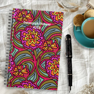 Planejador Personalizado com Padrão Floral Moderno