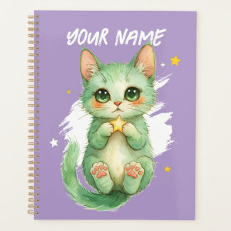 Planejador Personalizado de Gatinho Verde Fofo