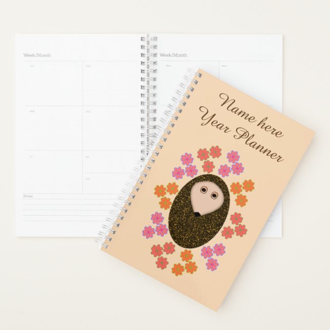 Planejador Personalizado doouriço Sonolento e Flor (Exibição)
