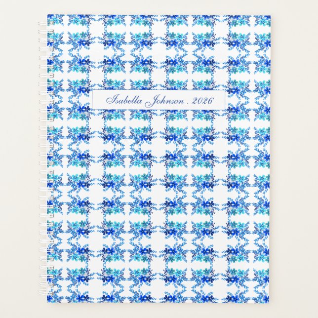 Planejador Personalizado Floral Aquarela Azul (Frente)