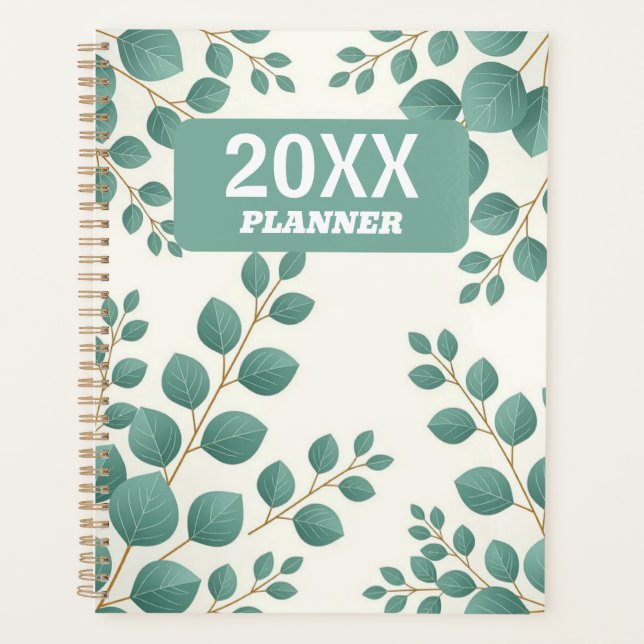 Planejador Personalizado Folhas Verdes Aquarela (Frente)