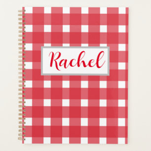Planejador Personalizado Gingham Branco Vermelho