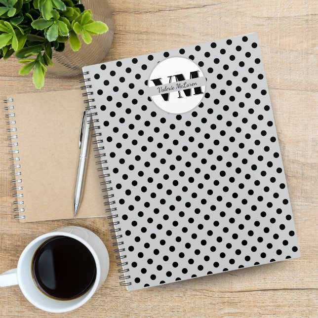 Planejador Personalizado Monograma da Bolinhas Bra (Black White Polka Dot Monogram 2026 Custom Planner)