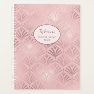 Planejador Personalizado Nome Arte Deco Glam Rosa 