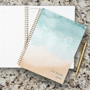 Planejador Personalizado Praia Oceano Aquarela