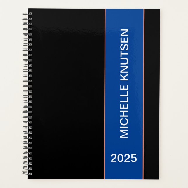 Planejador Personalizado Simples Preto e Azul 2025 (Frente)
