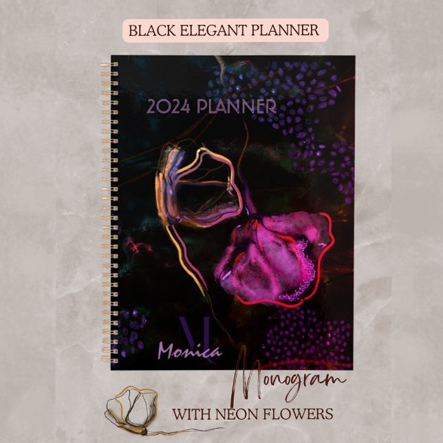 Planejador Preto com Flores Rosa e Roxo (Criador carregado)