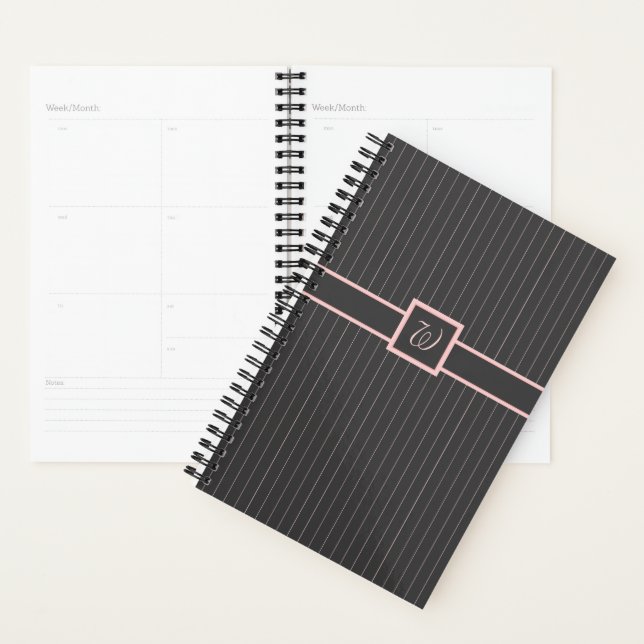 Planejador Preto com Listras Cor-de-Rosa (Exibição)