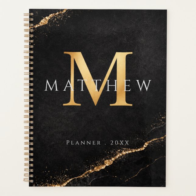 Planejador Preto Dourado com Nome Personalizado (Frente)