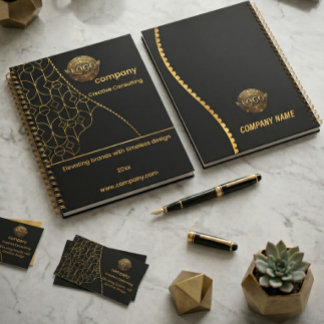Planejador Preto e Dourado com Logotipo Personaliz
