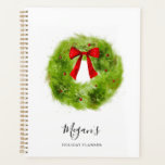 Planejador Rustic Wreath Natal<br><div class="desc">Planificador festivo com ilustração aquosa da coroa verde com bagas vermelhas e um arco.</div>