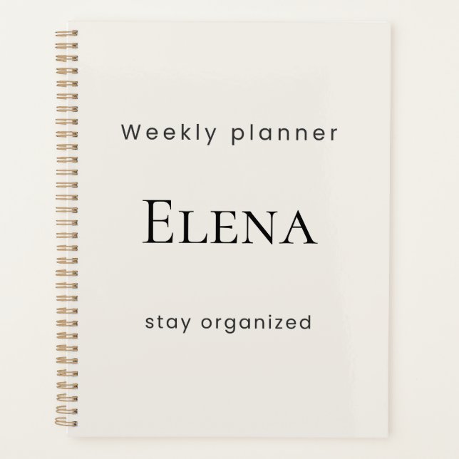 Planejador Semanal Bege Mínimo Personalizado (Frente)