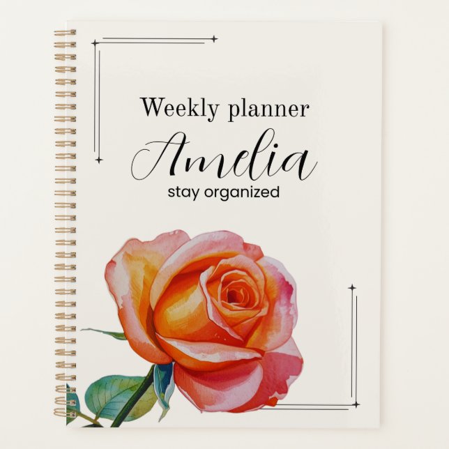 Planejador Semanal de Rosa Personalizado Estético  (Frente)