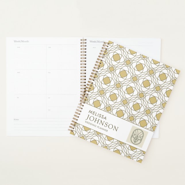 Planejador Semanal Geométrico Dourado Elegante (Exibição)