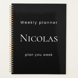 Planejador Semanal Preto Minimal Personalizado