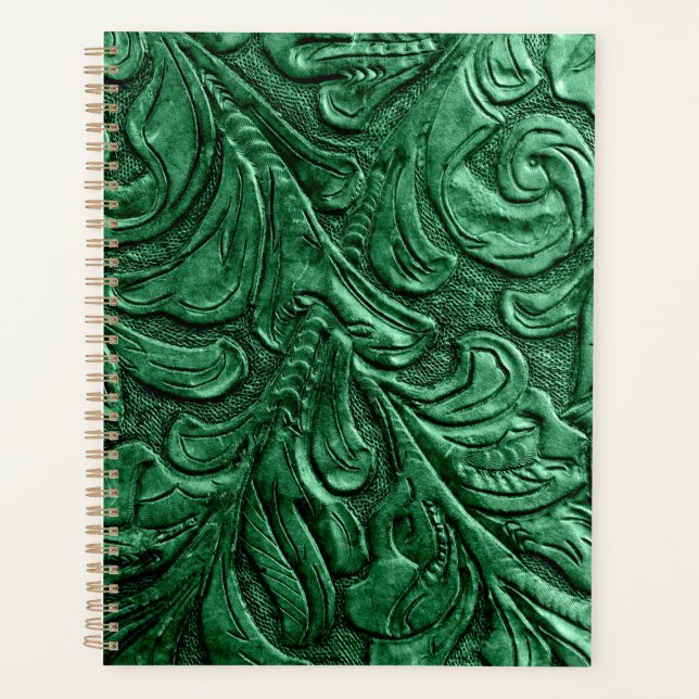 Planejador Verde de Folha de Couro Emboscada (Frente)