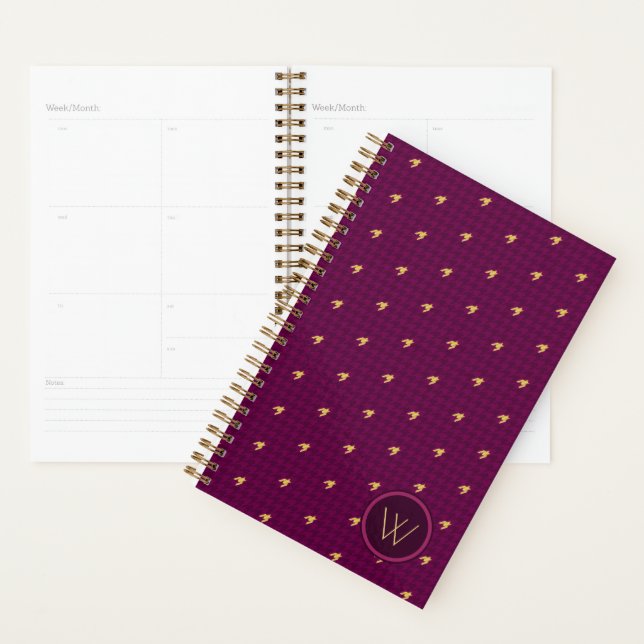 Planejador Xadrez com Acento Dourado Rosa (Exibição)
