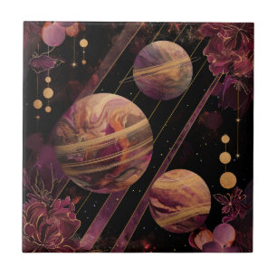 Planeta Anelado com Cristal Cósmico Arte Fantasia