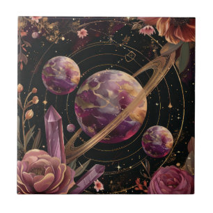 Planeta Anelado com Cristal Cósmico Arte Fantasia