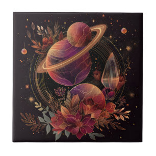 Planeta Anelado com Cristal Cósmico Arte Fantasia