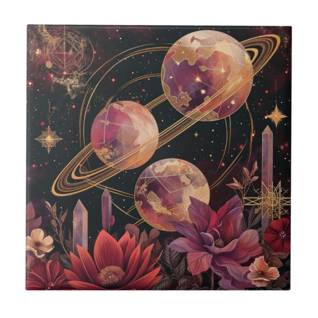 Planeta Anelado Dourado Roxo Jardim Celestial (Frente)