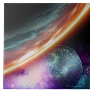 Planeta e sua lua. Trabalhos de arte do computador