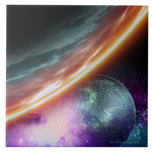 Planeta e sua lua. Trabalhos de arte do computador (Frente)