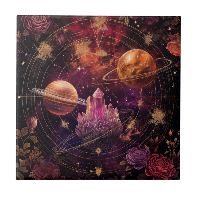Planeta Floral Cósmico Nebulosa Roxa Espaço (Frente)