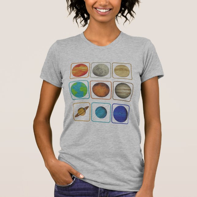 Planetas do Sistema Solar - Camisa T (Frente)