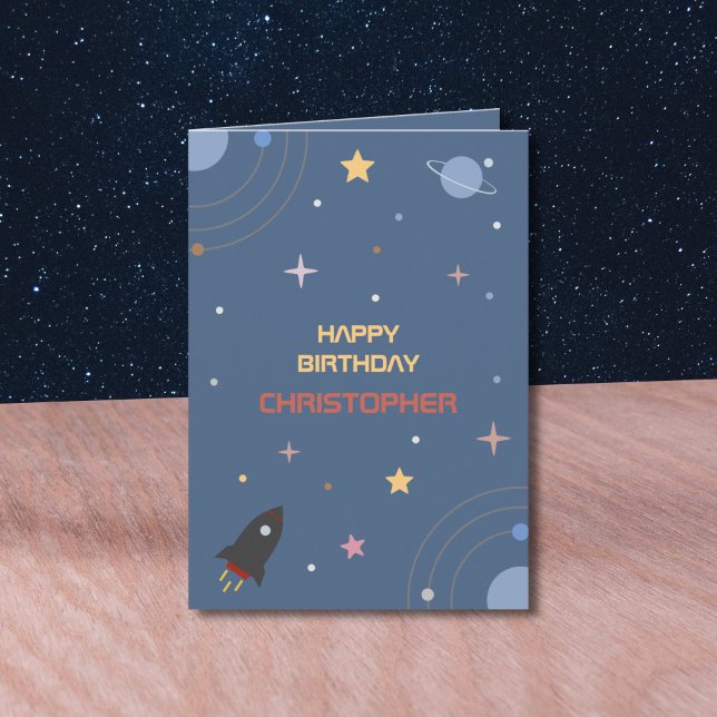Planetas e foguetes, Cartão de Aniversário do Espa (Planets & Rocket, Outer Space Birthday Card)