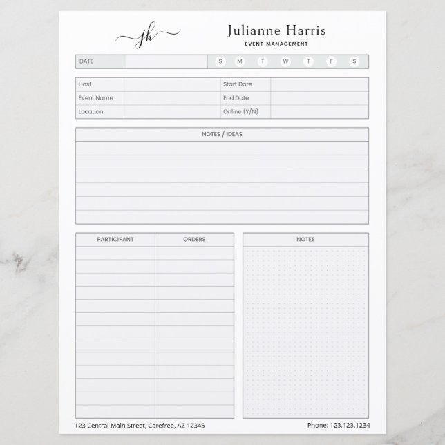 Planilha de Planejamento de Eventos Comerciais (Frente)