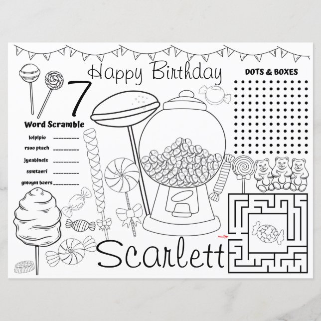 Planilhas de atividade em Candyland, placemats de  (Frente)