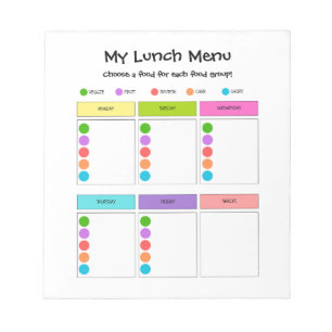 Planner de almoço para crianças com bloco de notas