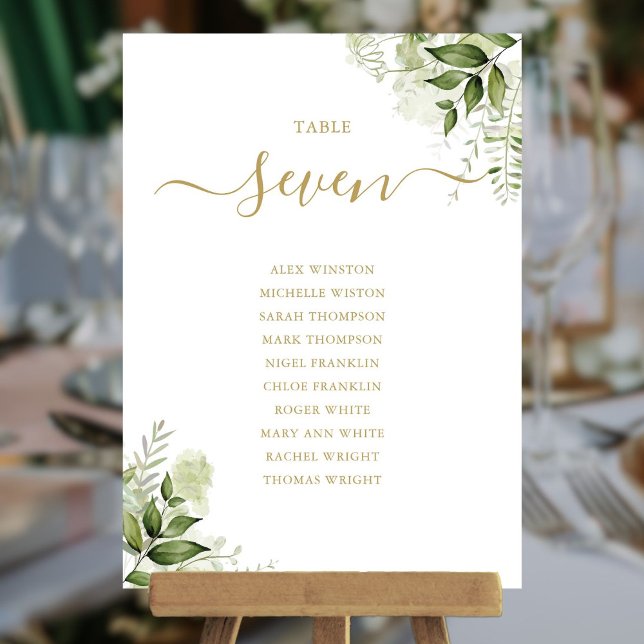 Plano de Assento Floral Verde Dourado Número da Me (Greenery Floral Gold Seating Plan Table Number)