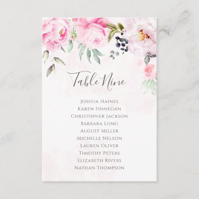 Plano de Assentos de Casamento Floral Peônia Rosa (Frente)