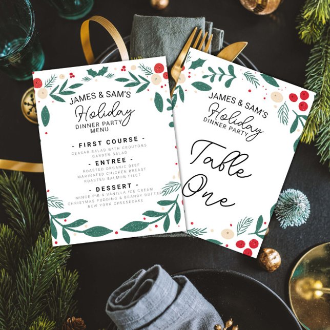 Plano de Menu de Natal com Coroa de Azevinho & Sin (Criador carregado)