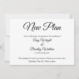 "Plano Novo" Anúncio de Casamento Adiado com Elegâ