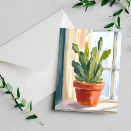 Planta Cacto | Cartão de Aquarela Botânica Verde