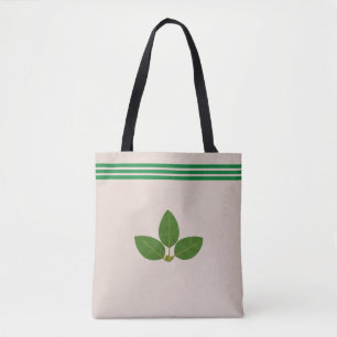 Planta de Folha de Louro em Bolsa Tote Verde e Beg