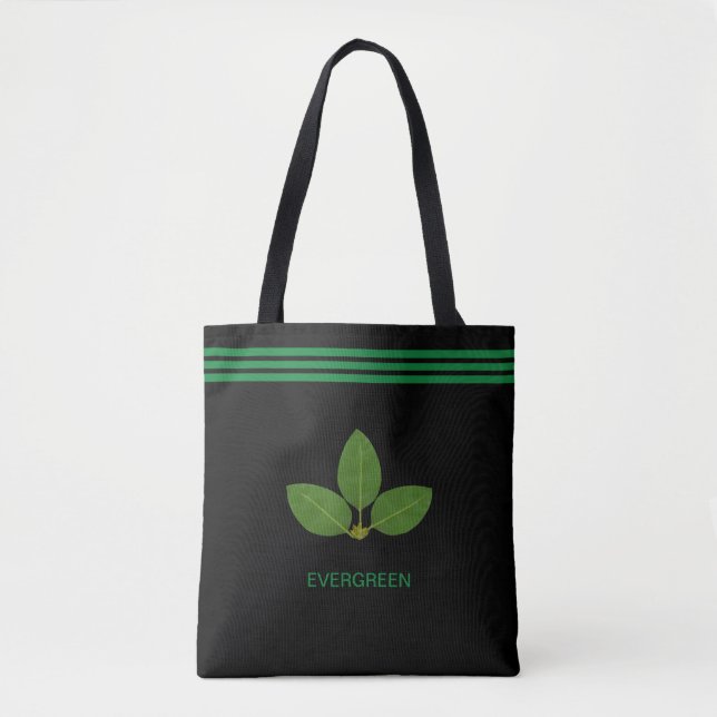 Planta de Folha de Louro em Bolsa Tote Verde e Pre (Frente)