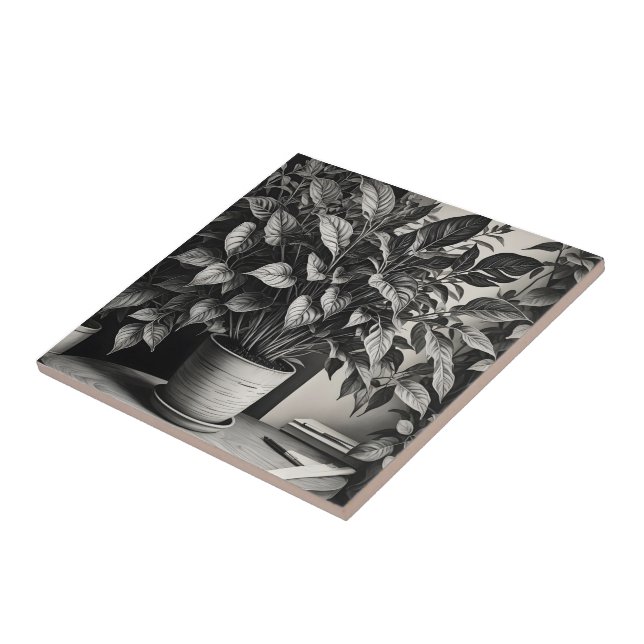 Planta de pote em tons de cinza com folhas enormes (Lateral)