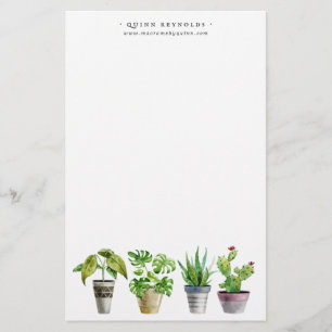 Planta em vaso com aquarela Boho Papelaria com m