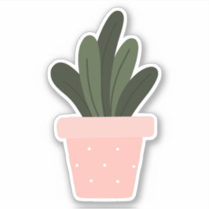 Planta verde em vaso rosa adesivo transparente