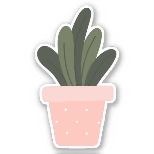 Planta verde em vaso rosa adesivo transparente (Frente)