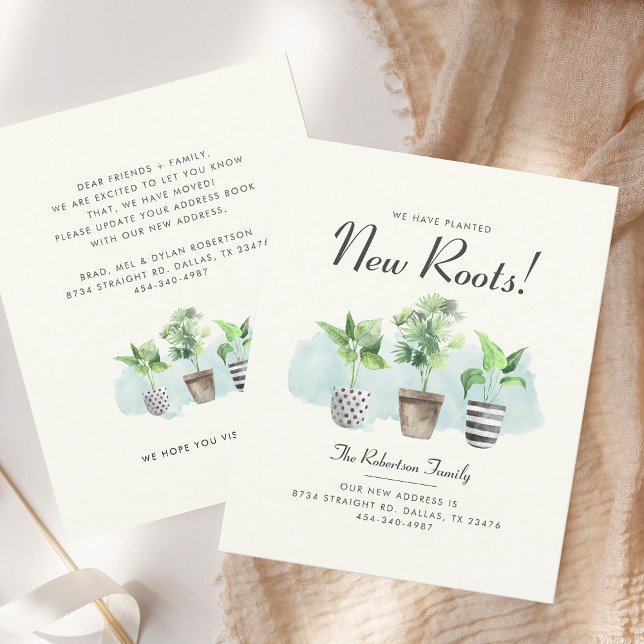 Plantamos novas raízes movendo o lançamento (Change of Address Potted Plants Moving Announcement Budget Card)