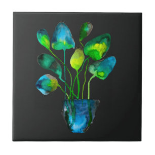 Plantas aquáticas de arte verde e abstrato azul