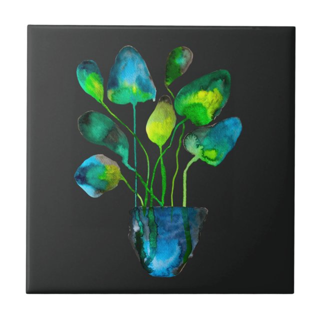 Plantas aquáticas de arte verde e abstrato azul (Frente)